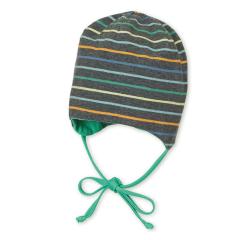 Jungen Wende-Beanie, Mütze zum Binden, dunkelgrau grün, gestreift - 1501902 