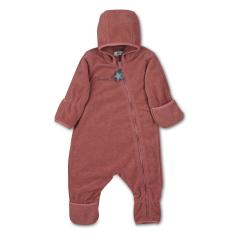 Baby Mädchen Overall Jumpsuit aus Melangefleece mit Reißverschluss, Kapuze und Hand- und Fußstulpen, hellrot - 5501800 