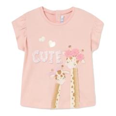 Baby Mädchen T-Shirt kurzarm, bedruckt "Giraffen", Schriftzug "Cute", 100% Baumwolle, Druckknopf am Nacken, rosa - 1009. 