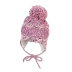 Kinder Mädchen Wintermüze GOTS-Strickmütze zum Binden mit Bommel, rosa - 4702152 