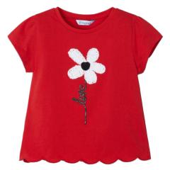 Mädchen T-Shirt kurzarm, Stickmotiv "Blume", Schriftzug "love", Rundkragen, 100% Baumwolle, rot - 3.060r 