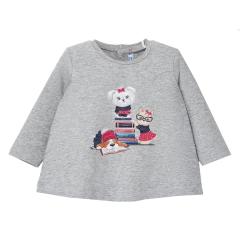 Mädchen Baby T-shirt Langarmshirt mit Druckknopfverschluss "schlaue Hündchen", hellgrau-meliert - 2.059 