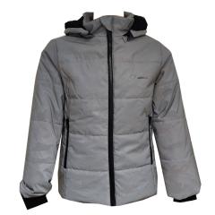 Jungen Winterjacke wasserdicht gefüttert mit Fleece- und Taftfuttert gefüttert mit abreißbare Kapzue, Reißverschluss, Jackentaschen und Strickmanschatten "reflktierenden"-Motiv, silber - 39532 