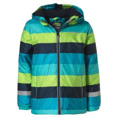 Jungen Winterjacke gefüttert wasserfest Winddicht mit Wassersäule mit angeschnittene Kapzue, durchgehender Reißverschluss mit Reflekt und Kinschutz, Reflektor auf Rücken und Ärmel ud geraffte Manschetten "Streifen"-Motiv, türkis – 68315 