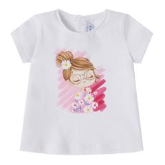 Baby Mädchen T-shirt kurzarm, bedruckt "Mädchen mit Blumen", weiß-rose - 1.033w 