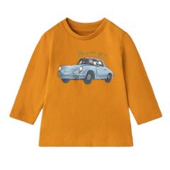 Jungen Baby Shirt Sweatshirt langarm mit Rundkragen 100% Baumwolle "Auto - here we go", orange - 2067 