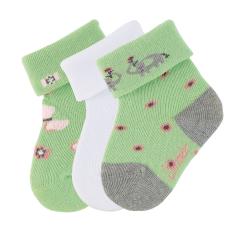 Baby Mädchen Socken 3er-Pack Babysöckchen Erstlingssöckchen mit Glitzer-Motiven 3 Paar „Elefant/Frühling/einfarbig", hellgrün, weiß – 8312052 