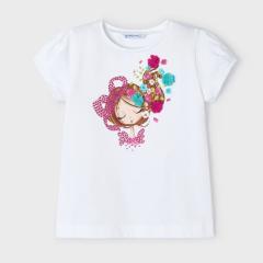 Mayoral Mädchen Kurzarm Shirt mit Frontprint "Mädchen" und Applikation, Steinchen, weiß - 3.080 