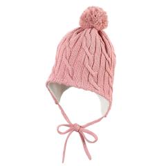 Baby Mädchen Mütze Wintermütze Strick mit Bommel  zum Binden Fleecefutter, rosa - 4701755, Größe 41 41 | rosa | 