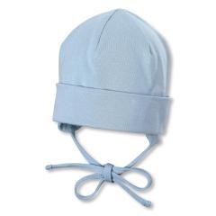 Baby-Beanie Mütze mit Bindeband und Ohrenklappen aus Singlejersey, hellblau - 1501400 