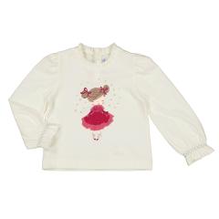 Mayoral Baby-Mädchen Langarmshirt mit Frontprint "Mädchen" mit Tüllrock-Applikation und Rüschenkragen, weiß - 2048 
