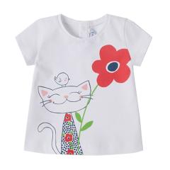 Baby Mädchen T-shirt kurzarm, bedruckt "Katze mit Blume", sommerlich, Kinder,  weiß - 1.033weiß 