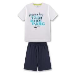 Sanetta Jungen-Schlafanzug kurz mit großem Textprint aus 100% Baumwolle, weiß/ blau - 245828 