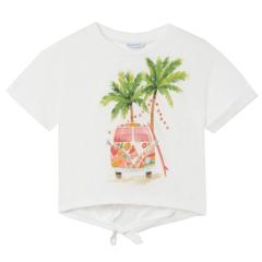 Mädchen T-Shirt kurzarm, bauchfrei, bedruckt "Sommer-Motiv", 100% Baumwolle, weiß - 6.057-shirt 