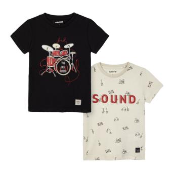 Jungen Doppelpack 2er- Set kurzarm T-Shirts "sound", schwarz/beige - 3050s 