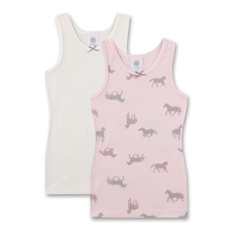 Sanetta Mädchen-Unterhemd (Doppelpack) im Alloverprint "Pferde", rosa/weiß - 336494 