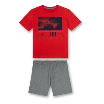 Sanetta Jungen-Schlafanzug kurz mit großen Motivprint "Auto" aus 100% Baumwolle, rot - 245369 