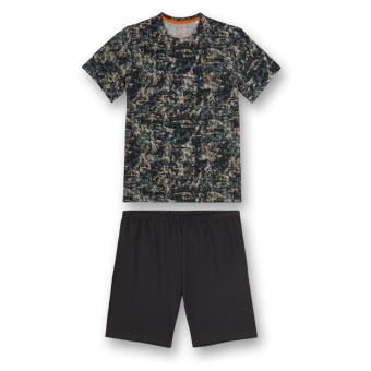 Jungen Sommer kurzarm Schlafanzug Pyjama 100% Baumwolle "Camouflage-Allover", grün/schwarz -  245162 