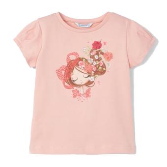 Mayoral Mädchen Kurzarm Shirt mit Frontprint "Mädchen" und Applikation, Steinchen, lachs - 3080 