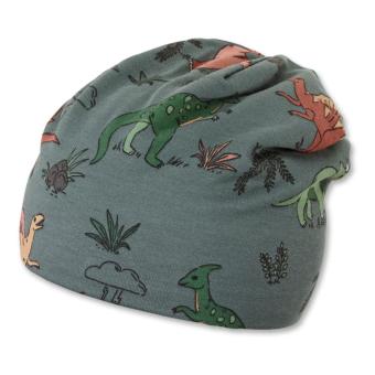 Sterntaler Slouch-Beanie aus Sweat und warmen Fleece mit Druck "Dinos" , grau/grün - 4612211 