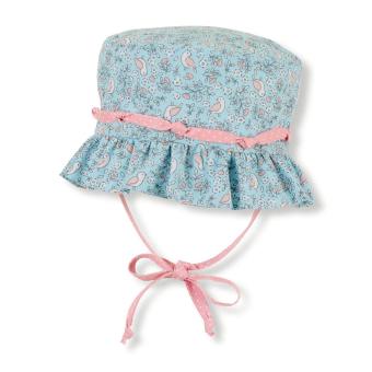 Mädchen Baby Kinder Sonnenhut Fischerhut zum Binden mit Ohrenklappen „Blumen/Vögel“, blau – 1402013 