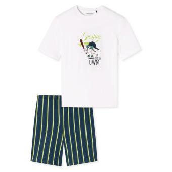 Schiesser Jungen-Schlafanzug kurz mit Comic-Print "Baseball" aus 100% Baumwolle, weiß - 180992 