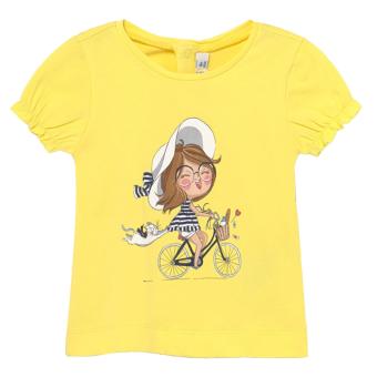 Mädchen Baby T-Shirt Sommershirt geraffte Ärmel "Fahrradmädchen", gelb - 1087 