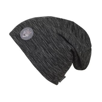 Jungen Mütze Beanie gefüttert  "meliert mit Wolfsaufnäher", schwarz - 4621817, Größe 49 49 | schwarz | 