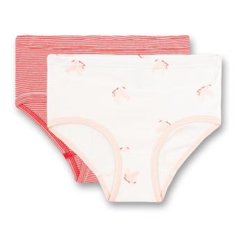 Sanetta Mädchen-Hüftslip (Doppelpack) mit Pferde-Allover und Ringelmuster 100% Bio Baumwolle, weiß und rot - 335224 