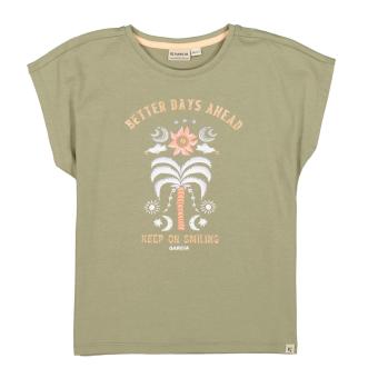 Garcia Mädchen T-Shirt mit Frontprint "Palme" 100 % Baumwolle, grün - C34401 