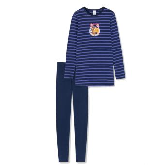 Schiesser Mädchen Schlafanzug in Ringel-Optik mit Frontprint "Pferd" und Leggings, blau - 179960 