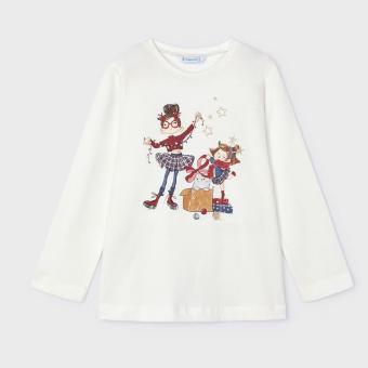 Mayoral Mädchen Langarmshirt mit großem Frontprint "Weihnachten", weiß - 4072 