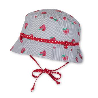 Mädchen Fischerhut Sonnenhut Mütze zum binden"Erdbeeren", grau - 1411805 