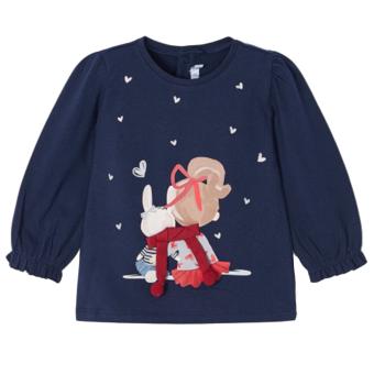 Baby Mädchen Langarmshirt, mit Knopfverschluss, Rüschen, gemustert "Mädchen und Hase", dunkelblau - 2.095db 