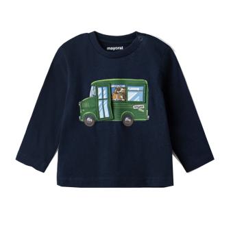 Jungen Baby Shirt langarm mit Druckknopfverschluss und Rundkragen "Bus Tiere"-Print "Mayoral"-Schriftzug, dunkelblau - 2065 