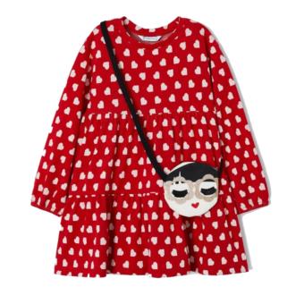 Mayoral Mädchenkleid mit Allover-Print "Herzen" und Umhängetasche, rot - 4.932 