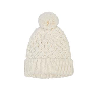 Kinder Jungen Wintermütze Strickmütze mit Bommel und Umschlag, beige - 10160 