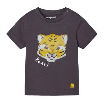 Baby Jungen T-shirt kurzarm, einfarbig, bedruckt "Tiger" 3D, Print verändert sich, dunkelgrau - 1.014 