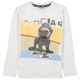 Jungen T-shirt langarm, Langarmshirt, bedruckt "Hund auf Skateboard", Single Jersey, Regular Fit, White Melee - S25402_boys T-shirt 