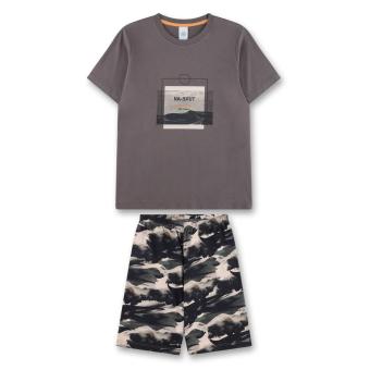Sanetta Jungen Schlafenzug kurz aus 100% Baumwolle mit Frontprint und Hosen-Alloverprint, grau - 245835 