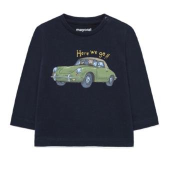 Jungen Baby Shirt Sweatshirt langarm mit Rundkragen 100% Baumwolle "Auto - here we go", dunkelblau - 2067 