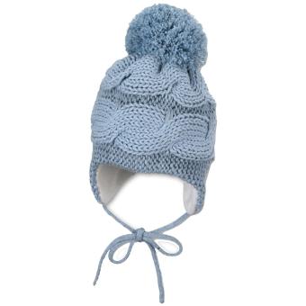 Kinder Mädchen Wintermüze GOTS-Strickmütze zum Binden mit Bommel, mittelblau – 4702152 