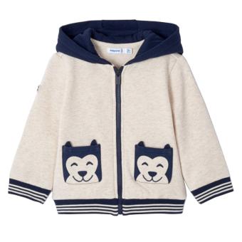 Baby Jungen Sweatjacke langarm, Kapuze mit Ohren, Taschen, Reissverschluss, gemustert "Hund", beige - 2.425 