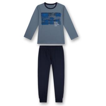 Jungen Schlafanzug langarm 100% Baumwolle weiches Nackenband elastischer Taillenbund flexible Beinbündchen "Racing"-Print und "speedway challenge championship racing"-Schriftzug, blau - 245043 