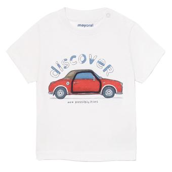 Jungen Baby T-Shirt 100% Baumwolle kurzarm 3D-Effekt "discover-Auto", weiß -1006. 