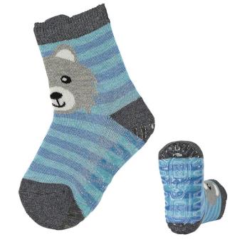 Jungen Baby Fliesen Flitzer Air Anti-Rutsch-Socken mit rutschfester gefütterter ABS-Sohle, türkis blau gestreift "Wolf" - 8131904 