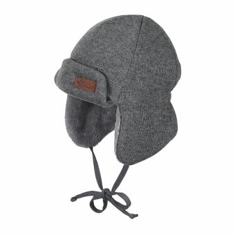 Baby Jungen Wintermütze Fliegermütze mit Ohrenschutz zum Binden einfarbig gefüttert, eisengrau - 4601851 