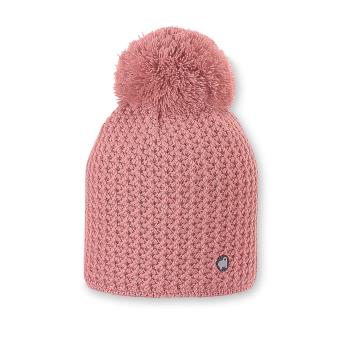 Mädchen Wintermütze Strick aus Baumwollflecce mit Bommel und Logobadge, rosa - 4722124 