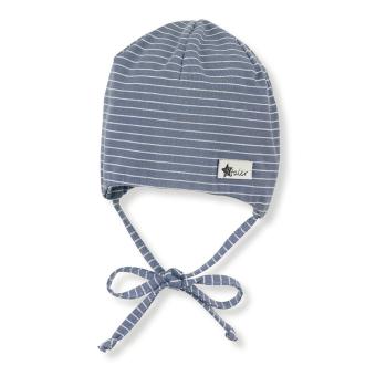 Jungen Baby Beanie Erstlingsmütze zum Binden Sommermütze, "Streifen“, samtblau - 1502005-samtb 