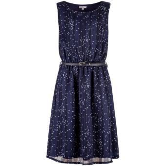 Mädchen Kleid kurzarm, gemustert, Glitzer-Applikationen, abnehmbarer Gürtel, dunkelblau - 524210 